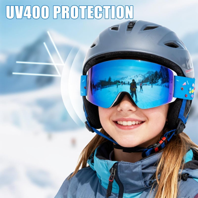 MXJ Gear Kids Ski Goggles,OTG Snowboard Goggles for Boys Girls,Anti-Fog UV400 Snow Goggles for Sking & Winter Outdoor Sport - Image 2